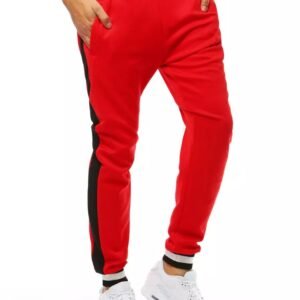 Červené tepláky s kontrastnými pásikmi