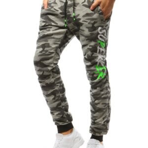 Svetlošedé maskáčové tepláky s potlačou