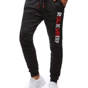 Trendové čierne maskáčové tepláky s potlačou