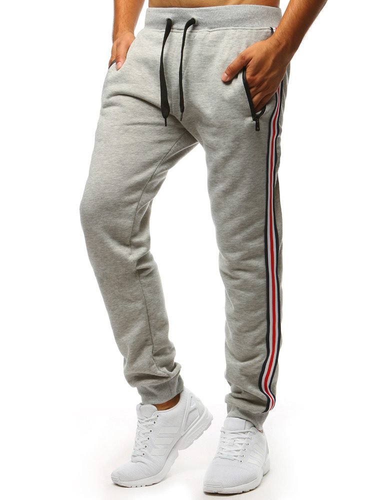 Trendové šedé tepláky s pásikmi