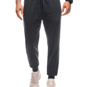 Grafitové pánske tepláky s bielym pásikom po bokoch P1411