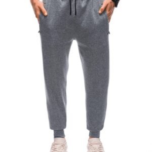 Šedé pánske tepláky s bielym pásikom po bokoch P1411