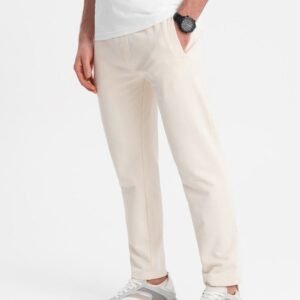 Zaujímavé krémové tepláky V11 PABS-0206