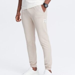 Béžové pletené  tepláky V1 PASK-0211