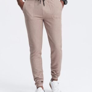 Trendy kávové pletené tepláky V2 PASK-0211