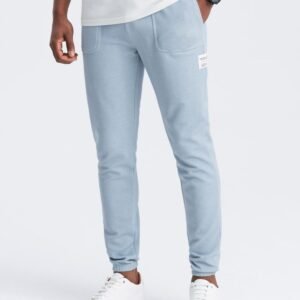 Trendy svetlo modré pletené tepláky V5 PASK-0211