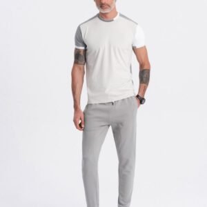 Šedé tepláky s trendy prešívaním V8 PABS-0173