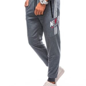 Šedé športové tepláky s trendy nápisom P1498