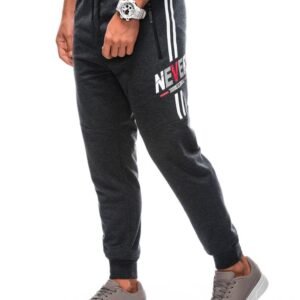 Grafitové športové tepláky s trendy nápisom P1498